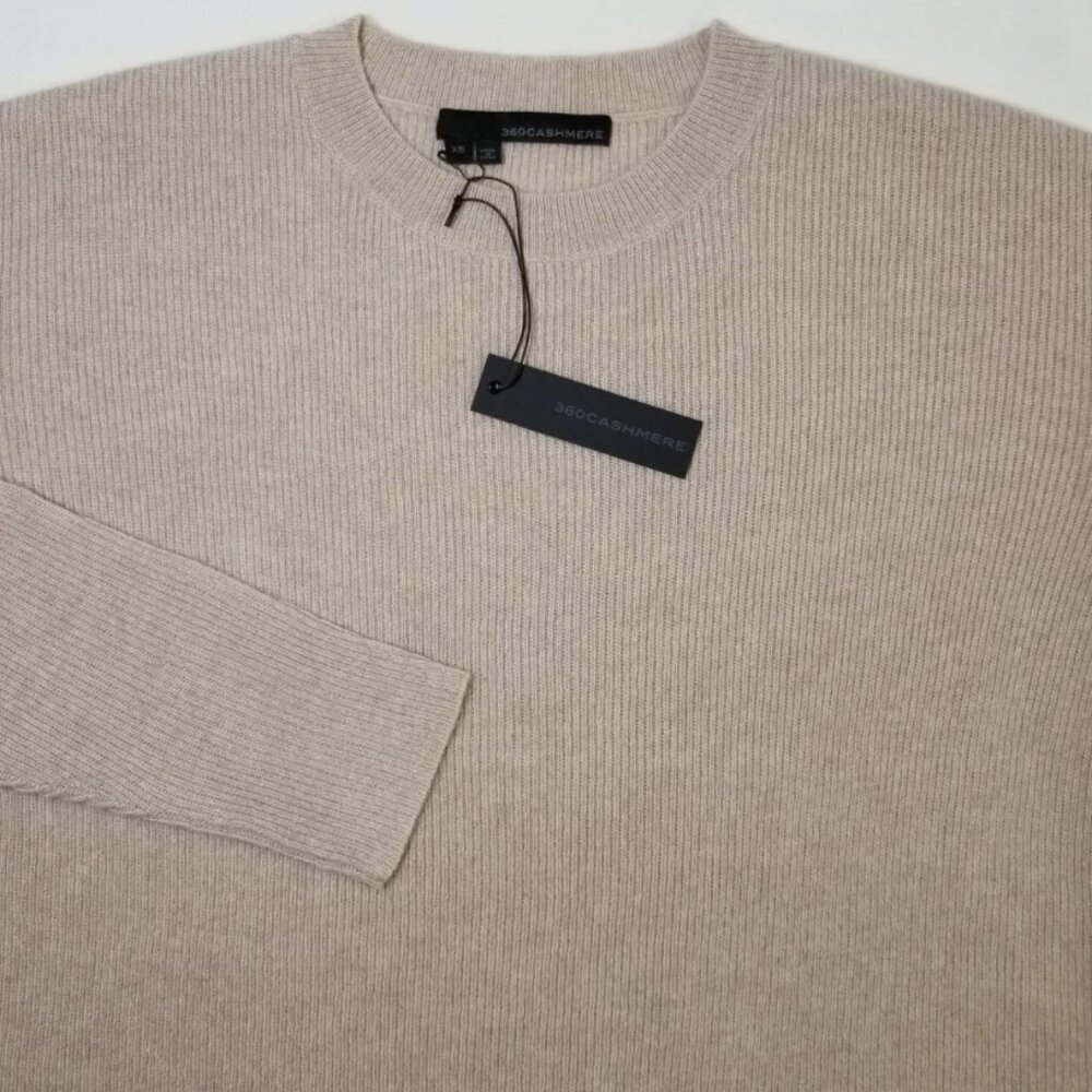 NWT 360 Cashmere Cynthia Ribbed Knit Crew Neck Cashmere Sweater Rose XS,S,M $288 - Picture 5 of 10